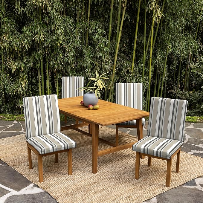 Arden 4-Pack earthFIBER Outdoor Patio Dining Chair Cushion, 20x44, Rain-Proof Seat Pad, Fade-Resistant Outdoor Cushion Taupe Grey Boardwalk Stripe