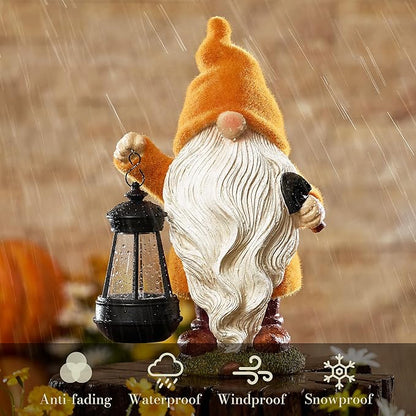 TERESA'S COLLECTIONS Fall Decor, Fall Gnome Decor, Autumn Garden Gnomes Holding Lantern with Solar Lights,Waterproof Resin Outdoor Fall Decor, Fall Gifts Outdoor/Indoor,8"
