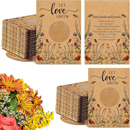 Fumete 100 Pcs Let Love Grow Seed Packets Cool Wedding Favors for Guests Kraft Envelope Kraft Bag with Window Flower Resealable Seed Storage Packets for Wedding Party Favors Bridal Shower