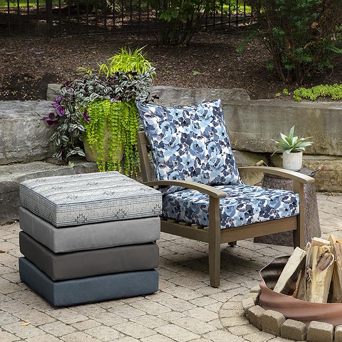 Arden Outdoor Deep Seat Cushion Set (4-Pack), 24 in x 24 in, Weather-Proof, Rain-Proof, Fade Resistant Patio Cushion for Chair, Sofa, and Couch Blue Garden Floral