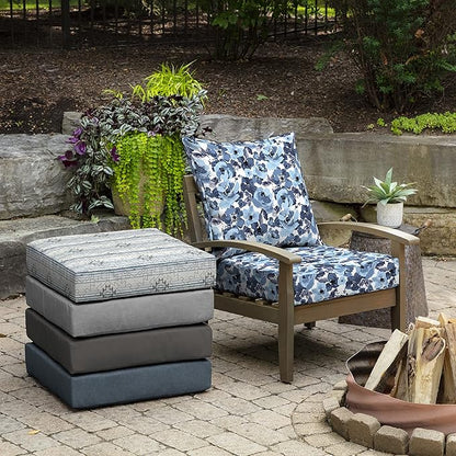 Arden Outdoor Deep Seat Cushion Set (4-Pack), 24 in x 24 in, Weather-Proof, Rain-Proof, Fade Resistant Patio Cushion for Chair, Sofa, and Couch Blue Garden Floral