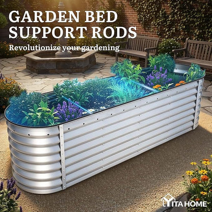 YITAHOME 8x2x2ft Large Raised Garden Bed Kit, 24" Tall 9 in 1 Galvanized Metal Planter Box with Gloves and Safety Rubber, Outdoor Above Ground Planters for Plants Vegetables Flowers, Silver