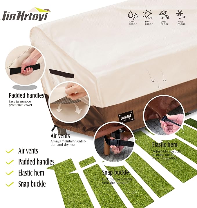 3-seater Outdoor Couch Cover,79"Wx38"Dx35"H Inches Patio Sofa Cover,100% Waterproof Heavy Duty Patio Furniture Covers,Beige&Brown