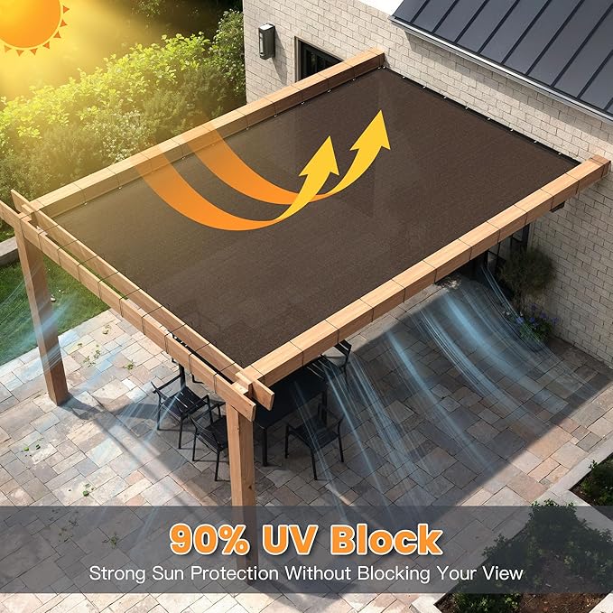 90% Sun Shade Cloth with Grommets, Customizing Outdoor Pergola Shade Cover Canopy, Heavy-Duty Mesh Tarp Patio Sun Screen for Lawn Garden Backyard, 17X21 FT, Mocha