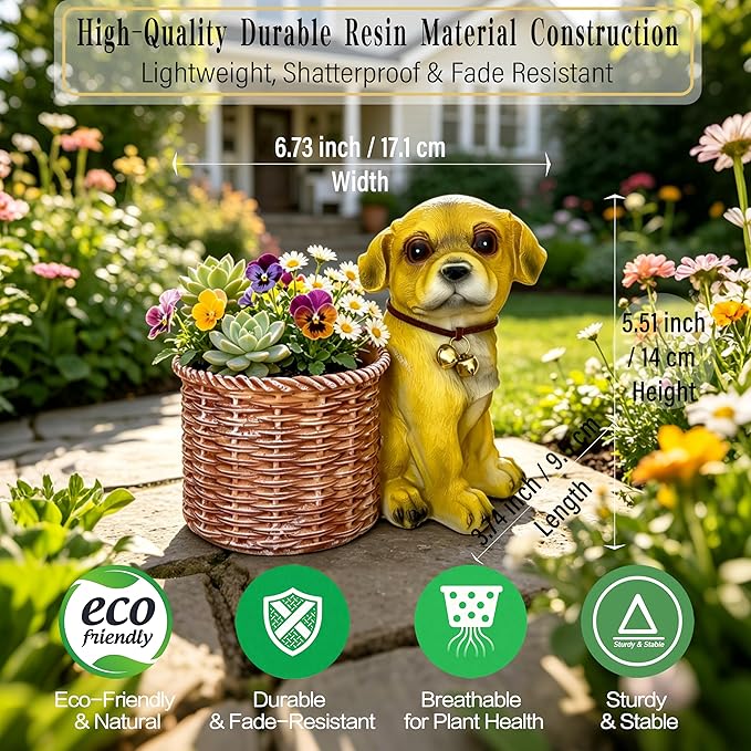 6.73” Cute Puppy Desk Planter-Small Resin Dog Succulent Planter for Desk Tabletop Office Decor-Indoor Plant Pot Animal Shaped Pot for Home Patio-Perfect Dog Lover Gift for Dog Owner Office Home
