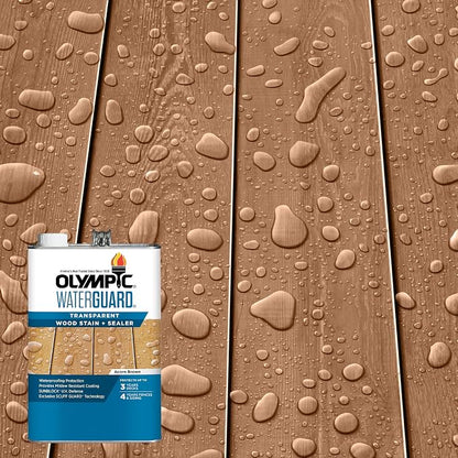 Olympic WaterGuard 1 gal Acorn Brown Transparent Wood Stain & Sealer | Water-Based Deck, Fence & Siding Stain, Waterproofing UV Protection
