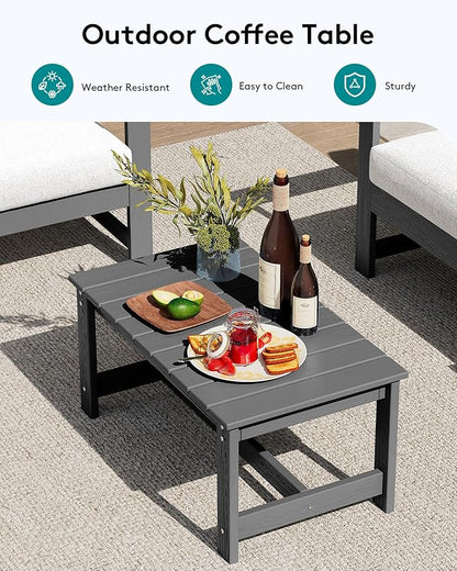 SERWALL 8 Pieces HDPE Outdoor Conversation Sofa Set with Cushions, All Weather Use Couch Loveseat Furniture Set with Pads, Outdoor Social Sofa Coffee Table Set, Grey Frame with Khaki Cushions