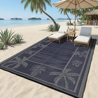 Garvee Outdoor Rug 8x10 Waterproof for Patios, Reversible Plastic Straw Rug, Tropical Leaf Indoor Outdoor Rugs, Large Area Rug for RV, Camping, Deck, Picnic Mat, Outside Carpet