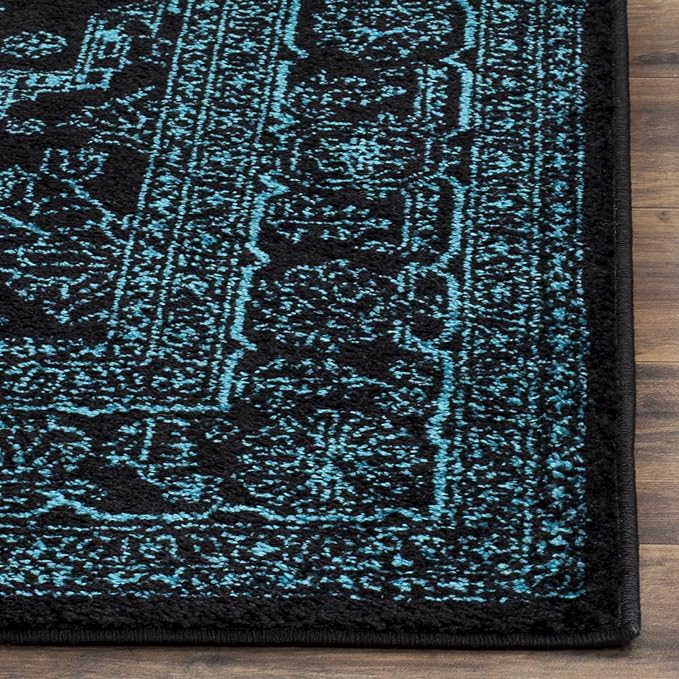 SAFAVIEH Adirondack Collection Area Rug - 6' Square, Black & Teal, Oriental Medallion Design, Non-Shedding & Easy Care, Ideal for High Traffic Areas in Living Room, Bedroom (ADR108K)