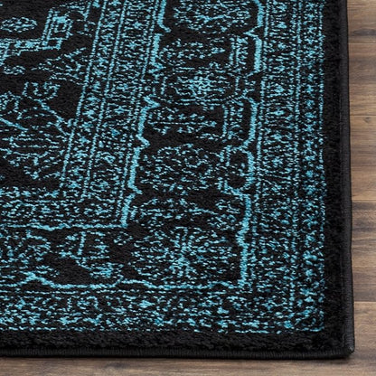 SAFAVIEH Adirondack Collection Area Rug - 6' Square, Black & Teal, Oriental Medallion Design, Non-Shedding & Easy Care, Ideal for High Traffic Areas in Living Room, Bedroom (ADR108K)