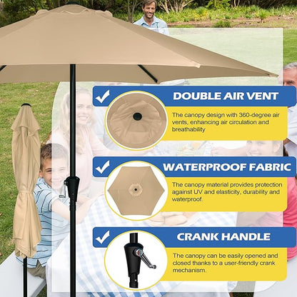 Sunnyglade 9FT Outdoor Patio Umbrella, Market & Table Umbrella with 6 Sturdy Ribs and Crank System, Fade-resistant & Waterproof for Garden Backyard Poolside Deck