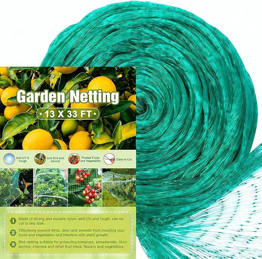 Unves Garden Netting, 13 x 33 FT Reusable Heavy Duty Bird Netting, Fruit Tree Net Covers for Seedlings Plants, Vegetables Protection, Green
