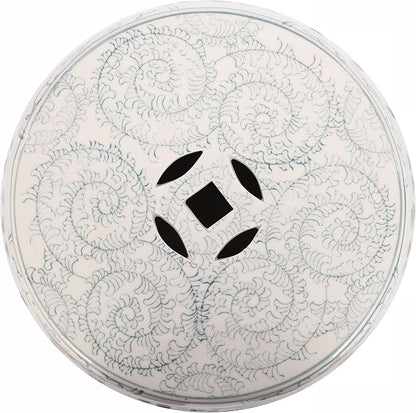 JONATHAN Y Double Happiness 18" Ceramic Garden Stool, Traditional Chinoiserie Dusty Teal and White Indoor/Outdoor Patio Drum Accent Side Table and Plant Stand TBL1013C