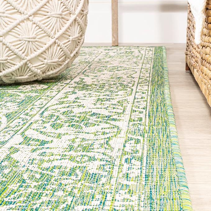 JONATHAN Y Weave Floral Indoor Outdoor Area Rug 8X10 Cream/Green, Tela Bohemian Textured for Backyard, Patio, Porch, Easy-Cleaning, High Traffic, Pet-Friendly, Non-Shedding (SMB100F-8)