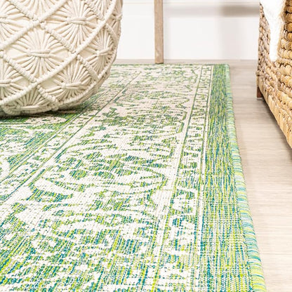 JONATHAN Y Weave Floral Indoor Outdoor Area Rug 8X10 Cream/Green, Tela Bohemian Textured for Backyard, Patio, Porch, Easy-Cleaning, High Traffic, Pet-Friendly, Non-Shedding (SMB100F-8)