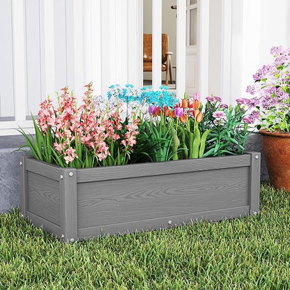 HDPE Raised Planter Box Outdoor,Rot-Resistant and Non-Cracking,Raised Beds for Gardening 29.5 * 14.4 * 9.8 in for Yard,Lawn,Outdoor Planter Boxes Rectangle with Drainage Holes Gray