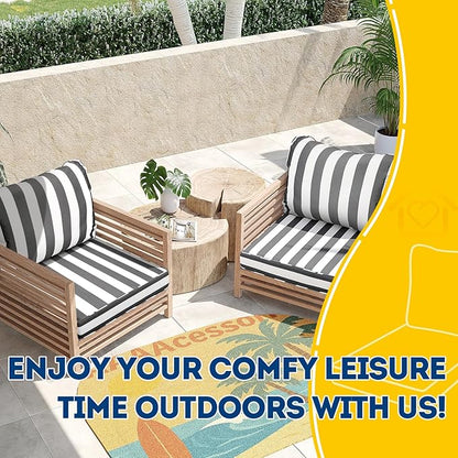 AAAAAcessories Outdoor Seat Cushions for Chairs, Fade-Resistant, Waterproof Patio Furniture Replacement Cushions, 25.5" x 25.5" x 5" + 25.5" x 19", Gray Cabana Stripe