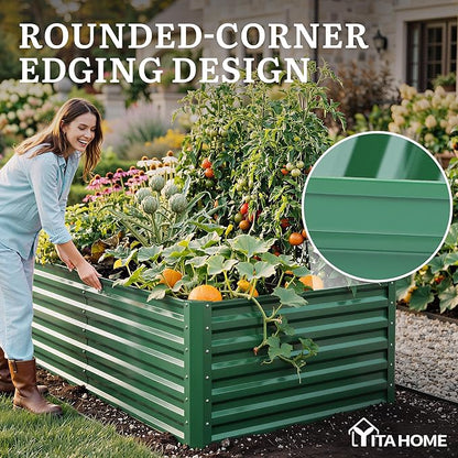 YITAHOME 6x3x2ft 2pcs Large Raised Garden Bed Kit, Galvanized Metal Planter Box with Gloves, Ground Nails, Support Rod, Outdoor Above Ground Planters for Plants Vegetables Flowers, Green