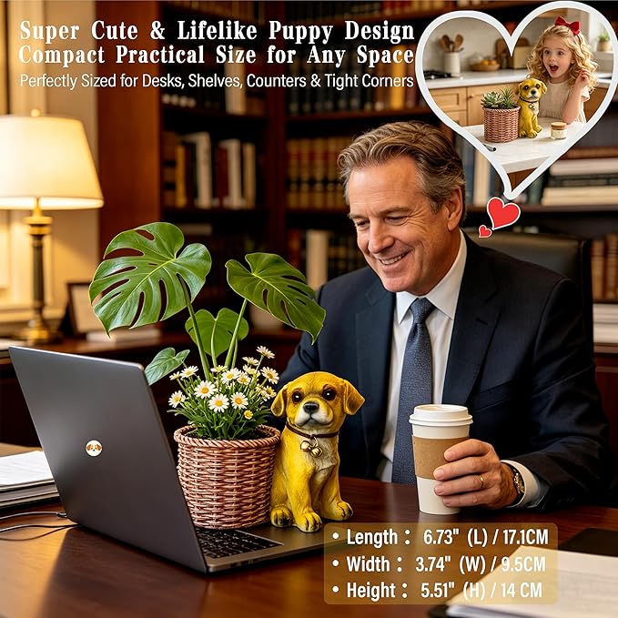 6.73” Cute Puppy Desk Planter-Small Resin Dog Succulent Planter for Desk Tabletop Office Decor-Indoor Plant Pot Animal Shaped Pot for Home Patio-Perfect Dog Lover Gift for Dog Owner Office Home