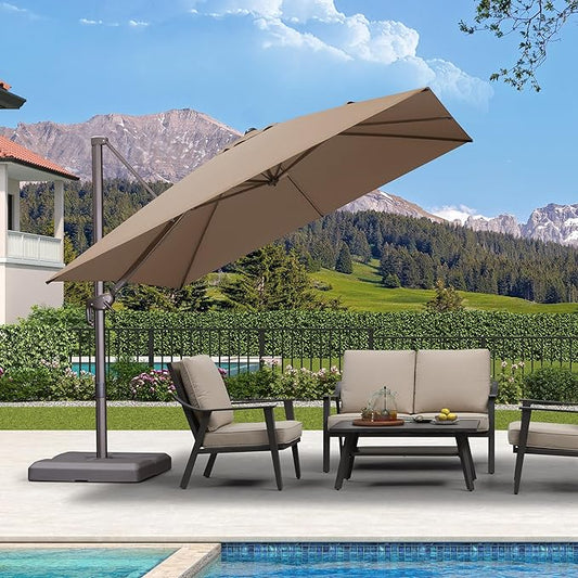 PURPLE LEAF 10 Feet Patio Cantilever Umbrella Square Outdoor Umbrella with 360° Rotation and Aluminum Offset Hanging for Garden Backyard Pool, Taupe