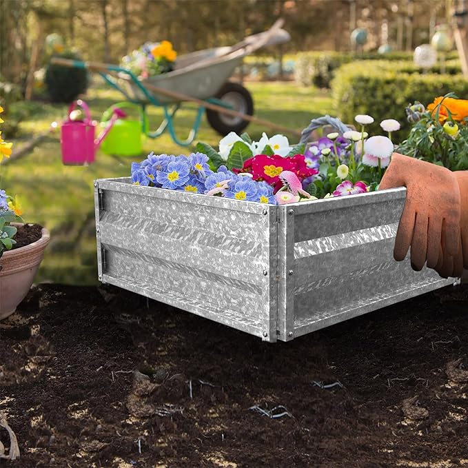 Pure Garden Raised Garden Bed Plant Holder Kit with Adjustable Galvanized Iron for Growing Flowers, Vegetables, Herbs