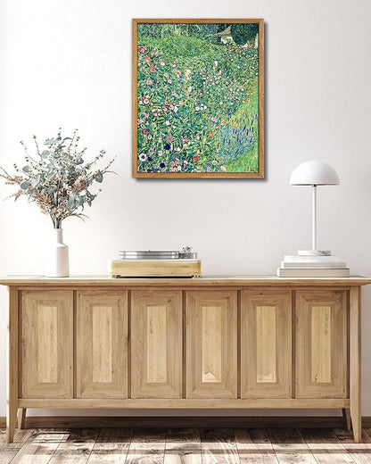 UPWOIGH 16x24 in Large Framed Wall Art, Gustav Klimt Green Botanical Oil Painting Canvas, Vintage Italian Garden Floral Landscape, Retro Moody Wall Decor for Living Room Bedroom, 1 Pack Gift