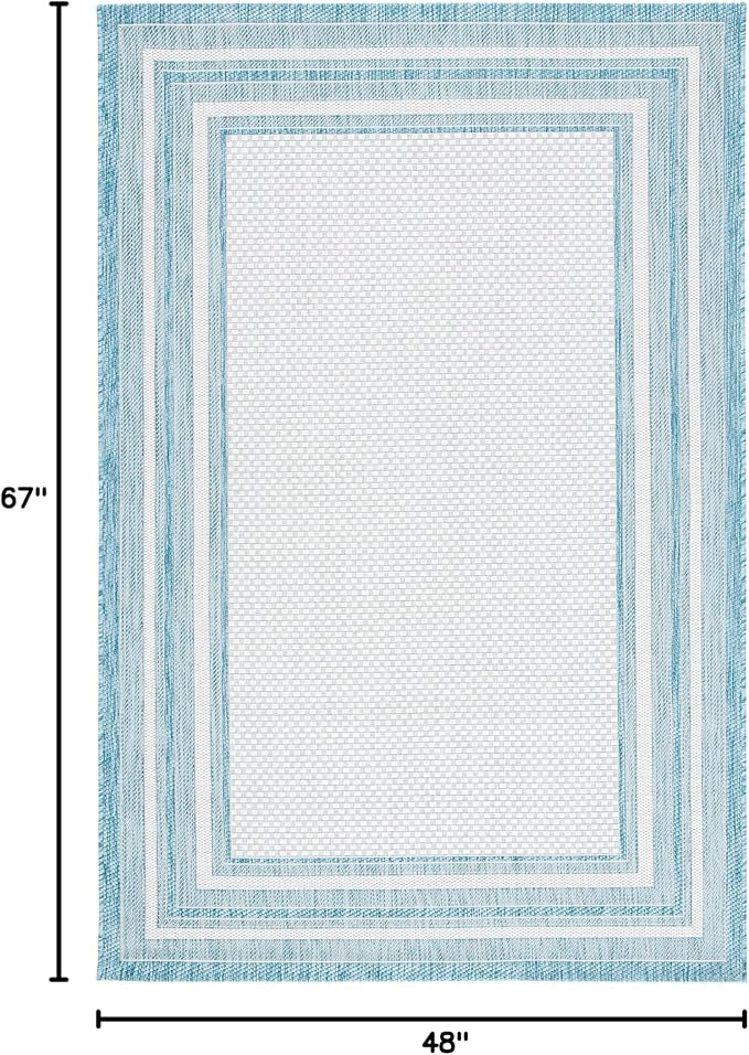 SAFAVIEH Courtyard Collection 4' x 5'7' Ivory / Aqua CY8475 Indoor/ Outdoor Patio Backyard Mudroom Accent Rug