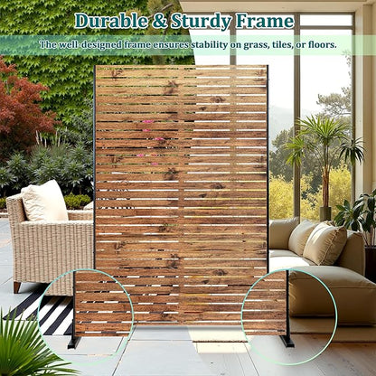 Metal Privacy Screen Outdoor Privacy Screen, Freestanding Fence Panel for Outside, 72''H×47''W, Decorative Screen Panel for Backyard/Patio/Deck