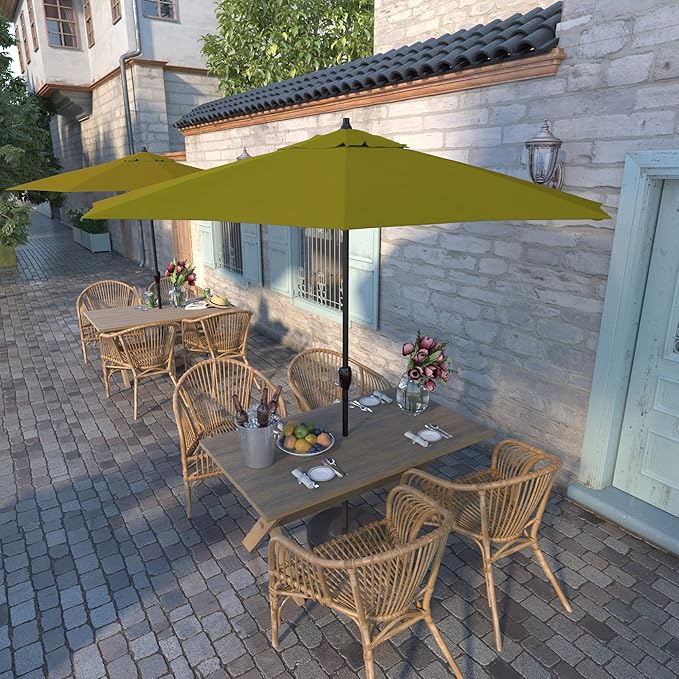 California Umbrella 9' Round Aluminum Outdoor Deck, Pool or Patio Umbrella, Crank Lift, Auto Tilt, Bronze Pole, Kiwi Olefin