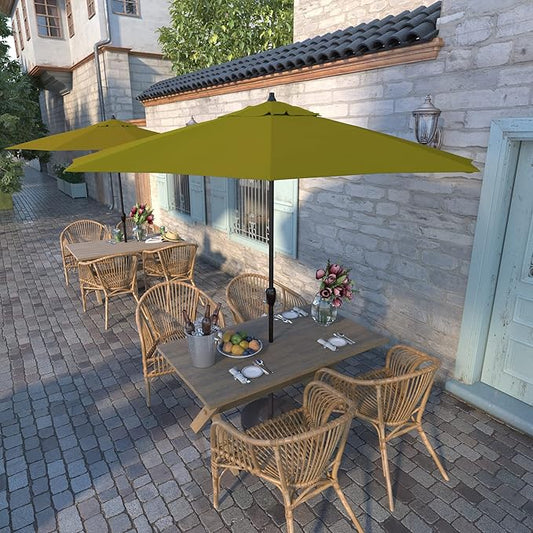 California Umbrella 9' Round Aluminum Outdoor Deck, Pool or Patio Umbrella, Crank Lift, Auto Tilt, Bronze Pole, Kiwi Olefin