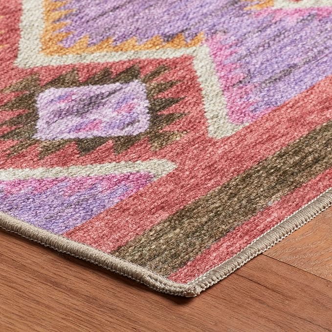 Dash & Albert Rhapsody Spice Machine Washable Rug, Runner-2.5 X 8 Feet, Red/Purple Graphic Pattern - Premium Luxury Hotel Quality Soft Breathable Hypoallergenic Machine Washable Easy Care All