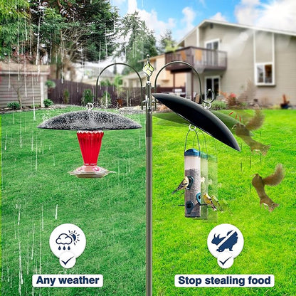 13" Bird Feeder Rain Guard, Hummingbird Feeders Shade Dome Cover, Hanging Baffle for Bird Feeder Pole,Smart Birds Feeder Umbrella (Black), 2 Pack