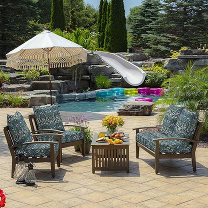 Arden Outdoor Deep Seat Cushion Set, 24 in x 24 in, Weather-Proof, Rain-Proof, Fade Resistant Patio Cushion for Chair, Sofa, and Couch Sapphire Aurora Blue Damask