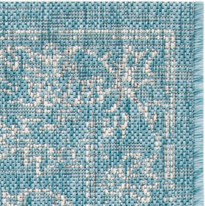 SAFAVIEH Washable Rug Outdoor Courtyard Collection - 2'3" x 6'7" Runner, Aqua Blue & Grey, Non-Shedding & Easy Cleaning, Ideal for Patio, Entryway, Mudroom, Hallway, Kitchen (CY8680-37121)