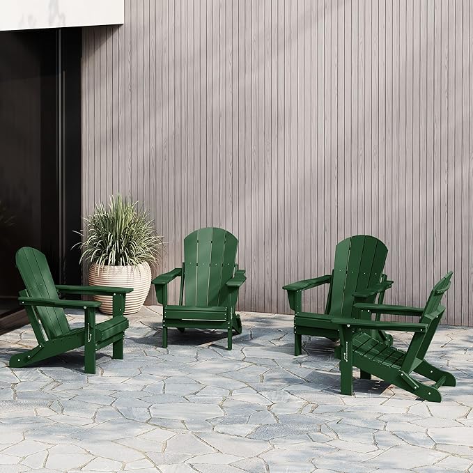 WestinTrends Malibu 4-Piece Set Outdoor Folding Poly Adirondack Chair, Dark Green