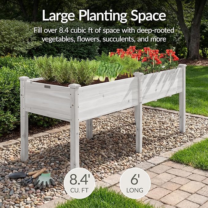 Best Choice Products 72x24x30in Raised Garden Bed, Elevated Wood Planter Box Stand for Backyard, Patio, Balcony w/Divider Panel, 6 Legs, 300lb Capacity - White