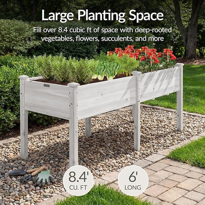Best Choice Products 72x24x30in Raised Garden Bed, Elevated Wood Planter Box Stand for Backyard, Patio, Balcony w/Divider Panel, 6 Legs, 300lb Capacity - White