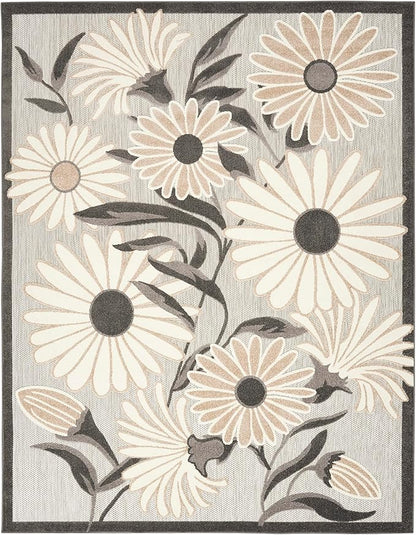 Nourison Home Aloha Indoor-Outdoor Beige 5'3" x 7'5" Area Rug, Easy Cleaning, Non Shedding, Bed Room, Living Room, Dining Room, Kitchen (5x7)