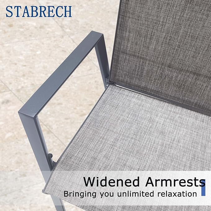 Outdoor Bar Stools Set of 6, 44'' Patio Bar Chairs with Textile High Back, Bar Height Chairs with Straight Armrest and Footrest, Grey