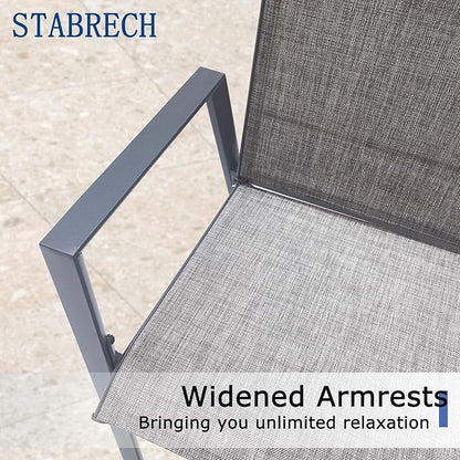Outdoor Bar Stools Set of 6, 44'' Patio Bar Chairs with Textile High Back, Bar Height Chairs with Straight Armrest and Footrest, Grey