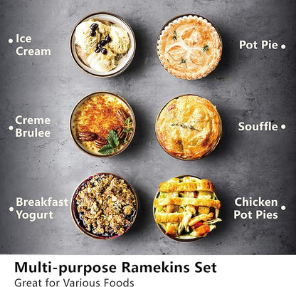 ONEMORE 8 oz Ramekins Oven Safe, Ceramic Small Ramekins with Brown Rim for Baking, Speckled Cute Ramekin Set for Creme Brulee, Sauces, Desserts & Ice Cream, Individual Custard/Pudding Cups Set of 6