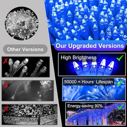 504 LED Fairy lights for Bedroom, 50ft Christmas Window Lights with 112 Drops 12 Modes, Dimmable Curtain Lights, String Lights Indoor Outdoor for Holiday Wedding Party Home Xmas Decorations, Blue