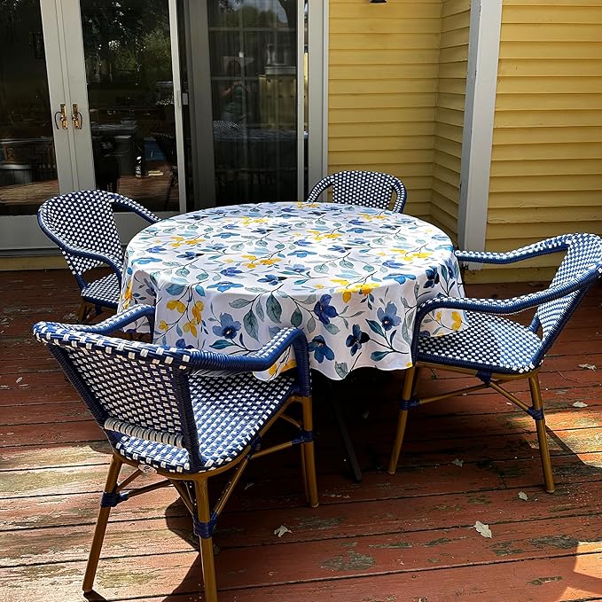 PURPLE LEAF Outdoor Dining Chair Set of 4 Hand-Woven Aluminum Armchair for Garden Kitchen Backyard Porch Bamboo Print Finish Patio Chairs Deep Blue French Bistro Chairs