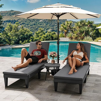 YITAHOME Outdoor Chaise Lounge Chair, Plastic Pool Chaise Lounge with Cushions & 5-Position Backrest, Easy Assembly & Waterproof for Patio & Poolside, Set of 2, Grey
