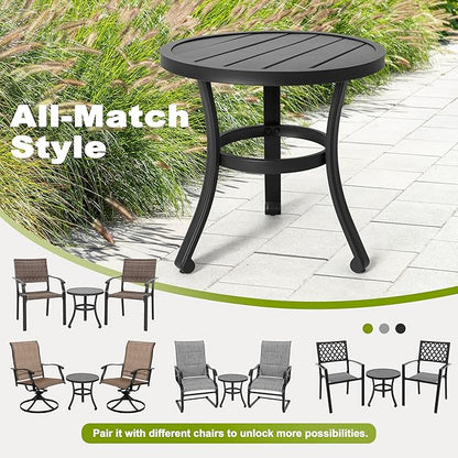 NUU GARDEN 3 Piece Outdoor Bistro Set, Iron Swivel Chairs with Red Cushions and 20" Round Bistro Table, Powder-Coated Iron Frame for Patio, Deck, Garden, Backyard, Black