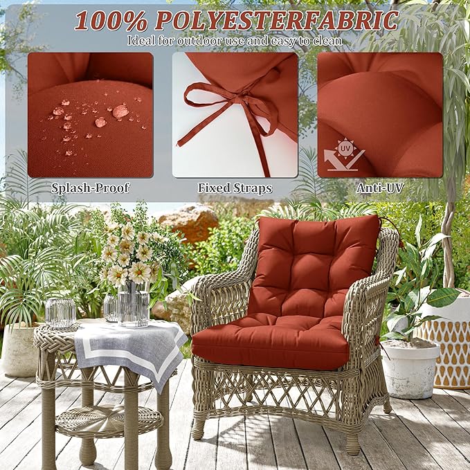 Patio Seat&Back Chair Cushions for Outdoor Furniture，Comfortable Cushions for Rocking/Dining/Lawn Chair-Set of 2