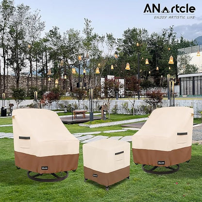 3 Pieces Patio Bistro Sets Cover,600D Waterproof Heavy Duty Patio Furniture Covers,Includes 2 Outdoor Swivel Chair Covers and 1 Patio Wicker Side Table Cover(Beige&Brown)