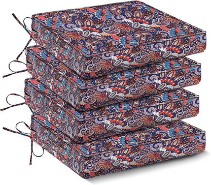 Outdoor Chair Cushions Set of 4,Waterproof Outdoor Seat Cushions for Patio Furniture,Patio Chair Cushion with Handle and Ties, Out Door Chair Pads,19" x 19" x 3", Artistic Floral