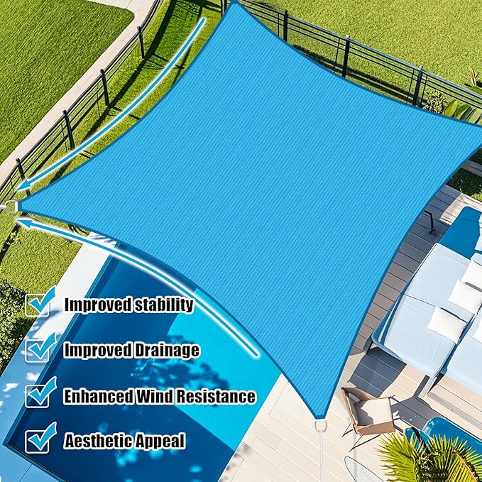 Amagenix Sun Shade Sail 6X7 Curved Edge Outdoor Shade Canopy Turquoise Mixed Breathable 95% UV Block Shade Cloth for Patio Garden Backyard (We Make Custom Size)