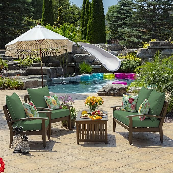 Arden Outdoor Foam Deep Seat Cushion Set, 24 in x 24 in, Weather-Proof, Rain-Proof, Fade Resistant Patio Cushion, Bottom and Back Cushion for Chair, Sofa, and Couch Bright Moss Green Leala